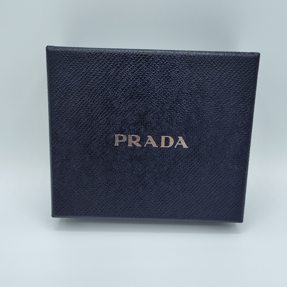 PRADA Small Black Navy Saffiano Gift Box  Silver Logo Luxury Packaging EUC